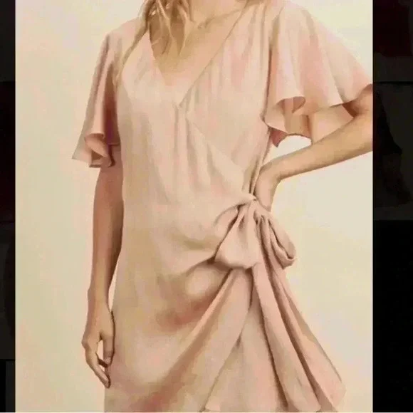 Aura Blush Mini Wrap Dress Size Small - Picture 3 of 6